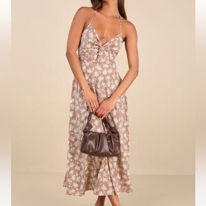 Lulu's Picturesque Moments Brown Floral Midi Dress